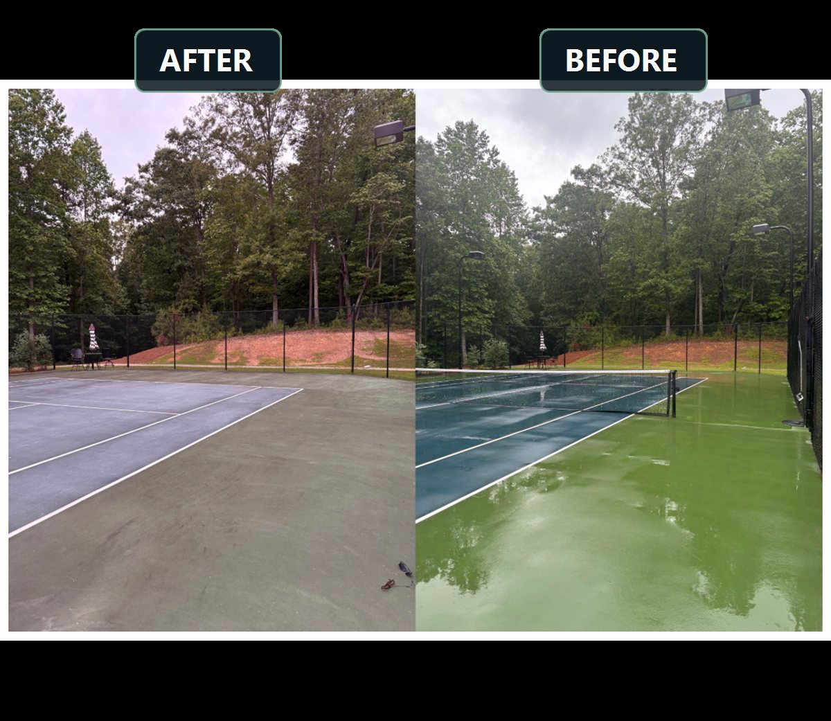 Algae removal before and after — sport court in Kennesaw, GA