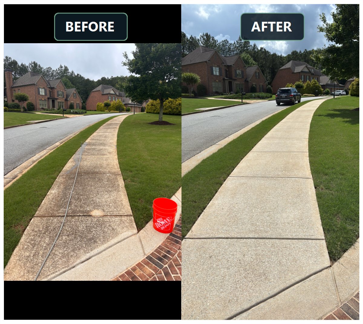 Concrete driveway cleaning before and after in Kennesaw, GA
