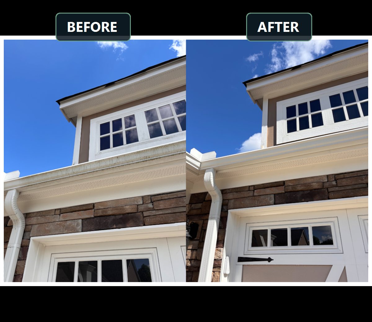 Gutter and downspout cleaning before and after in Kennesaw, GA